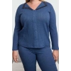 Kadın Moda Şık Büyük Beden V Yaka Boru Paça Uzun Kol Fitilli Dantelli Örme Pijama Takımı
