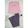 Womens Fashion Plus Size Crew Neck Skinny Leg Long Sleeve Polka Dot and Cat Patterned Knitted Pajama Set