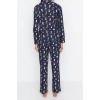 Womens Fashion Shirt Collar Tube Leg Long Sleeve 100% Cotton Penguin Patterned Winter Themed Knitted Pajama Set
