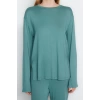 Kadın Bisiklet Yaka Boru Paça Uzun Kol Lacivert Yırtmaç Detaylı Tshirt-Pantolon Örme Pijama Takımı