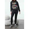Kadın Moda Şık Bisiklet Yaka Lastikli Paça Uzun Kol Hayvan Baskılı Örme Pijama Takımı
