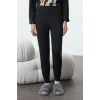 Kadın Moda Şık Bisiklet Yaka Lastikli Paça Uzun Kol Hayvan Baskılı Örme Pijama Takımı
