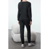 Kadın Moda Şık Bisiklet Yaka Lastikli Paça Uzun Kol Hayvan Baskılı Örme Pijama Takımı