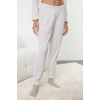 Kadın Moda Şık Bisiklet Yaka Lastikli Paça Uzun Kol Hayvan Baskılı Örme Pijama Takımı