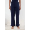 Kadın Moda Şık Gömlek Yaka Boru Paça Kısa Kol %100 Pamuklu Fırfır Detaylı Örme Pijama Takımı