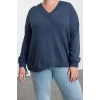 Women Fashion Stylish Plus Size V Neck Gathered/Ruffle Sleeve Regular Sleeves Gathered Detail Knitwear Sweater