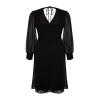 Women Fashion Stylish Plus Size Midi Length V Neck Fitted Slit Detailed A-Line Bell Woven Dress