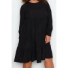 Women Fashion Stylish Plus Size Mini Length Crew Neck Relaxed Plain A-line Knitted Dress
