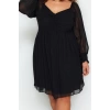 Kadın Moda Şık Büyük Beden Mini Boy V Yaka Relaxed Düz A-Kesim Çan Dokuma Büyük Beden Elbise