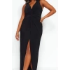 Kadın Moda Şık Büyük Beden Midi Boy V Yaka Fitted Yırtmaçlı Örme Elbise