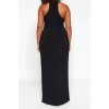 Kadın Moda Şık Büyük Beden Midi Boy V Yaka Fitted Yırtmaçlı Örme Elbise