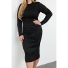 Kadın Moda Şık Büyük Beden Midi Boy Bisiklet Yaka Fitted Taşlı Triko Elbise