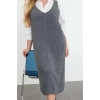 Women Fashion Stylish Plus Size Midi Length V Neck Fitted Vest Knit Dress