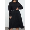Women Fashion Stylish Plus Size Midi Length Crew Neck Relaxed Skirt Lined Chiffon Pleated Woven Dress