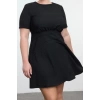 Womens Plus Size Mini Length Relaxed Short Sleeve Thin Padded Draped Zippered A-Form Woven Dress
