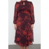 Womens Fashion Plus Size Midi Length Stand Collar Relaxed Floral Patterned Chiffon Lined Slit Woven Dress