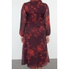 Womens Fashion Plus Size Midi Length Stand Collar Relaxed Floral Patterned Chiffon Lined Slit Woven Dress
