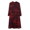 Womens Fashion Plus Size Midi Length Stand Collar Relaxed Floral Patterned Chiffon Lined Slit Woven Dress
