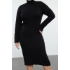 Kadın Moda Şık Büyük Beden Midi Boy Balıkçı Yaka Relaxed Fitilli Triko Elbise