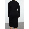 Kadın Moda Şık Büyük Beden Midi Boy Balıkçı Yaka Relaxed Fitilli Triko Elbise