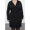 Kadın Moda Şık Büyük Beden Mini Boy Gömlek Yaka Fitted Cepli Dokuma Büyük Beden Gömlek Elbise