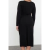 Women Fashion Stylish Plus Size Maxi Length Crew Neck Slim Gathered Detail Shift Knitted Plus Size Dress