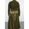 Kadın Moda Şık Büyük Beden Midi Boy Bisiklet Yaka Fitted Saten Dokuma Mix Triko Elbise