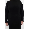 Womens Fashion Stylish Plus Size Mini Length Crew Neck Relaxed Knit Detailed Knitwear Dress
