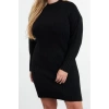 Womens Fashion Stylish Plus Size Mini Length Crew Neck Relaxed Knit Detailed Knitwear Dress