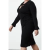Women Fashion Stylish Plus Size Midi Length Shirt Collar Fitted Corduroy Double Breasted Knit Dress