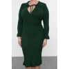 Women Fashion Stylish Plus Size Midi Length Shirt Collar Fitted Corduroy Double Breasted Knit Dress