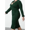Women Fashion Stylish Plus Size Midi Length Shirt Collar Fitted Corduroy Double Breasted Knit Dress