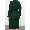 Women Fashion Stylish Plus Size Midi Length Shirt Collar Fitted Corduroy Double Breasted Knit Dress