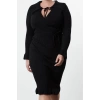 Women Fashion Stylish Plus Size Midi Length Shirt Collar Fitted Corduroy Double Breasted Knit Dress