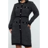 Women Fashion Stylish Plus Size Mini Length Crew Neck Fitted Patterned Buttoned Knit Dress
