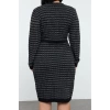 Women Fashion Stylish Plus Size Mini Length Crew Neck Fitted Patterned Buttoned Knit Dress