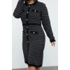 Women Fashion Stylish Plus Size Mini Length Crew Neck Fitted Patterned Buttoned Knit Dress