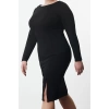Women Fashion Stylish Plus Size Regular Length Boat Neck Fitted Crepe Knit Plus Size Dress