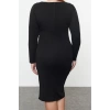 Women Fashion Stylish Plus Size Regular Length Boat Neck Fitted Crepe Knit Plus Size Dress