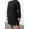 Womens Plus Size Mini Length Crew Neck Fitted Womens Bow Ribbon Woven Plus Size Dress