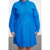 Kadın Moda Büyük Beden Mini Boy Bisiklet Yaka Fitted İç Göstermeyen Dokuma Büyük Beden Gömlek Elbise