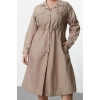 Women Fashion Stylish Plus Size Midi Length Shirt Collar Fitted Parachute Woven Plus Size Dress