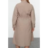 Women Fashion Stylish Plus Size Midi Length Shirt Collar Fitted Parachute Woven Plus Size Dress