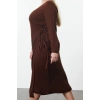 Womens Fashion Stylish Plus Size Midi Length V Neck Fitted Double Breasted Tie Detailed Knit Dress