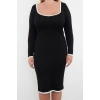 Women Fashion Stylish Plus Size Midi Length Square Neck Fitted Bodycon Slim Knit Dress