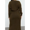 Womens Fashion Stylish Plus Size Midi Length Sweetheart Neck Fitted Corduroy Slit Knitwear Dress & Bolero Set