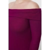 Kadın Moda Şık Büyük Beden Midi Boy Carmen Yaka Slim Köpük Örme Büyük Beden Elbise