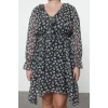 Women Fashion Stylish Plus Size Midi Length Double Breasted Relaxed Chiffon Woven Plus Size Dress