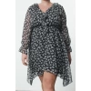 Women Fashion Stylish Plus Size Midi Length Double Breasted Relaxed Chiffon Woven Plus Size Dress
