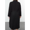 Kadın Moda Şık Büyük Beden Midi Boy Ceket Yaka Relaxed Pilise Etekli Dokuma Büyük Beden Ceket Elbise